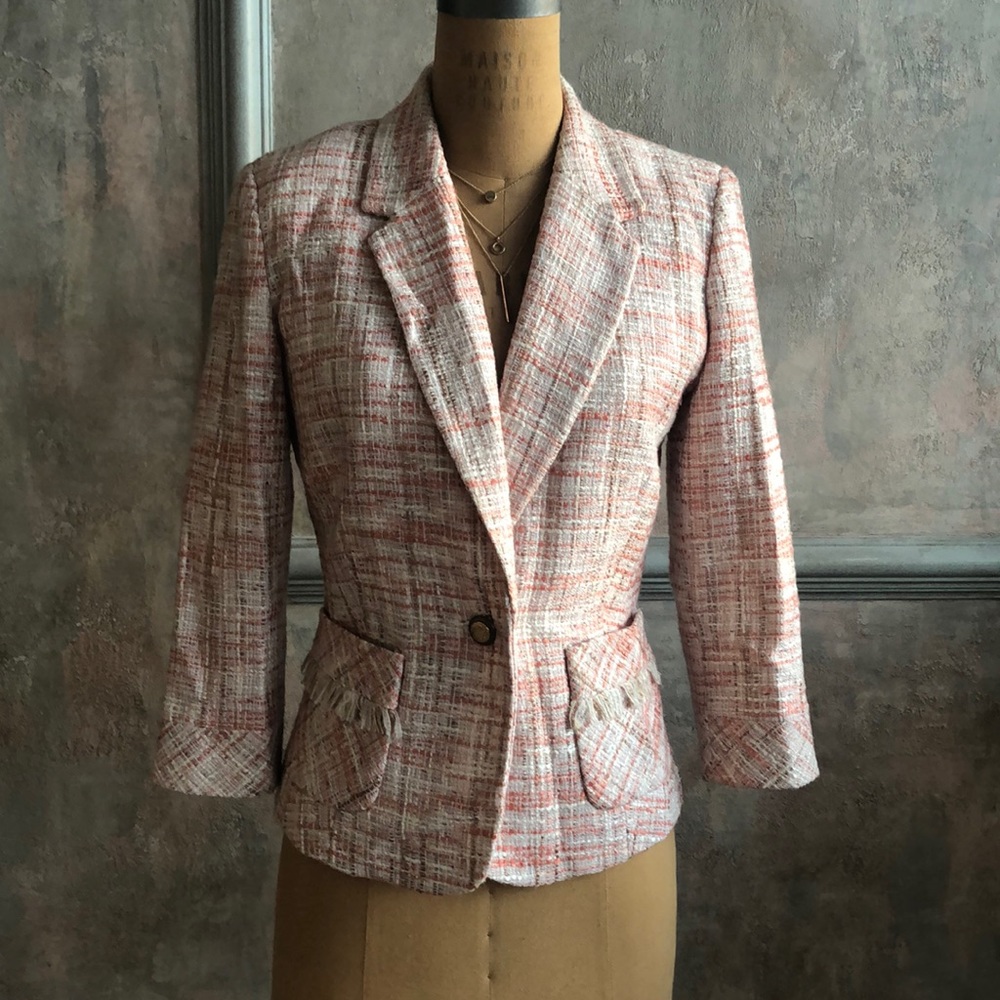 Cache Tweed 3/4 sleeves Blazer Cream/Orange Sz. 4